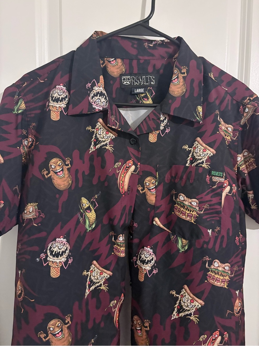 RSVLTS Black & Burgundy Short Sleeve Novelty Button-Down Shirt